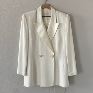 Cache White Jeweled Suit Jacket Lined Double Breasted Shoulder Pads Vintage